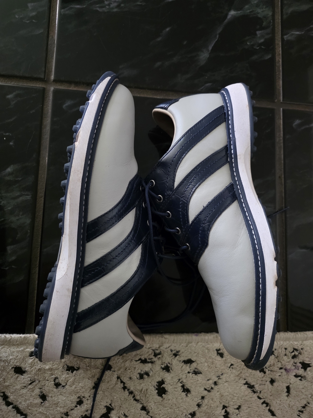 Addidas Boost Men's Leather Golf Shoes in White and Navy